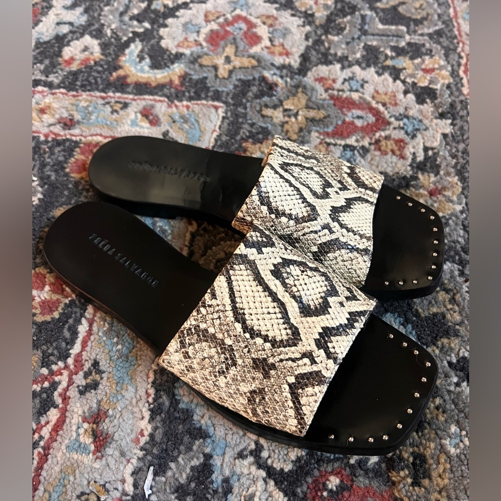 freda salvador embossed leather slide sandal snake